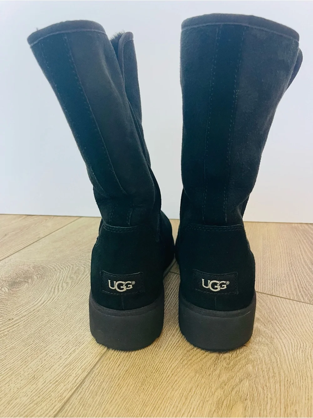 UGG Black Mid-Calf Suede Slip-On Winter Boots